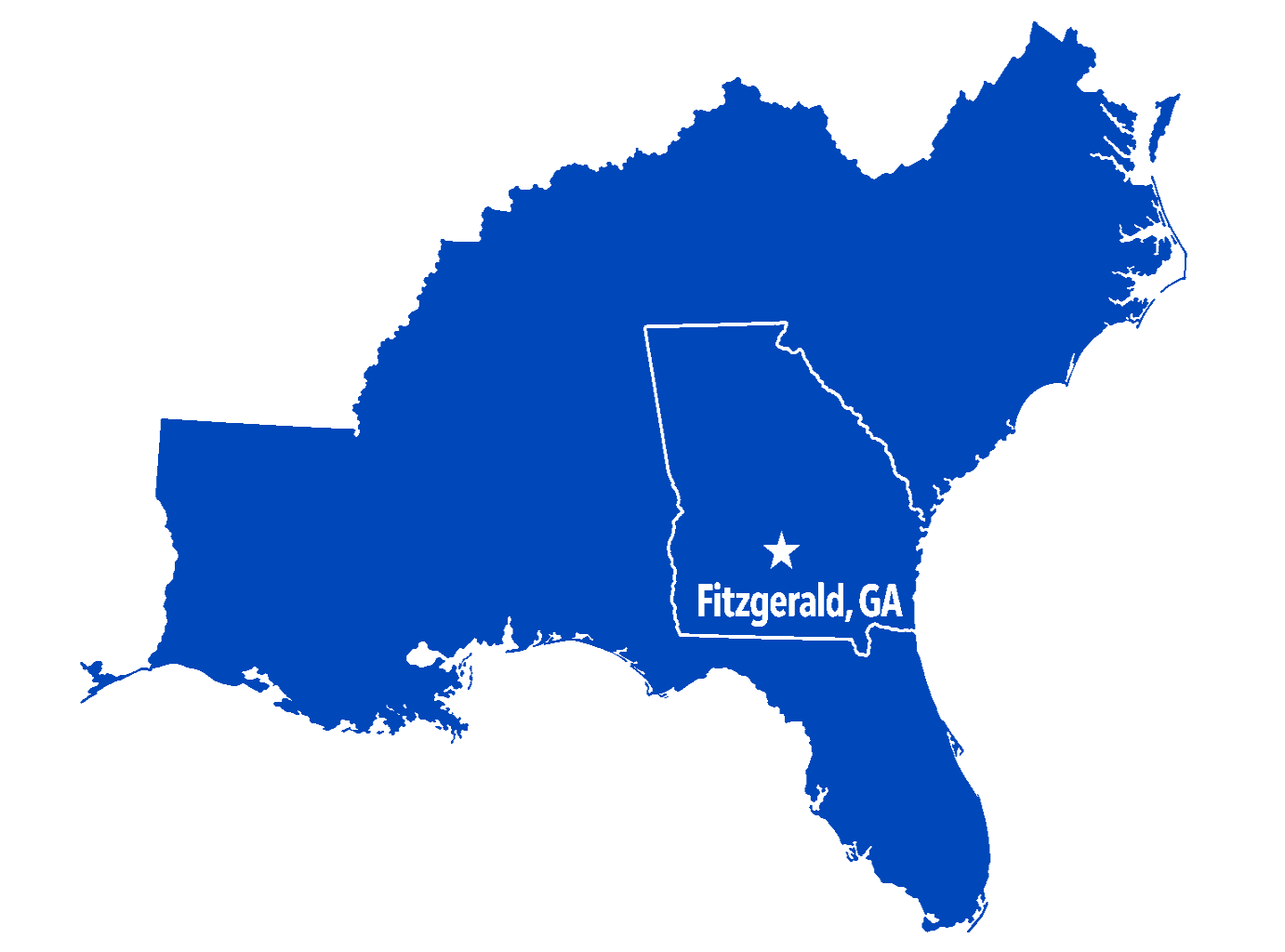 Map of the Southeast with Georgia and Fitzgerald marked